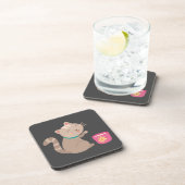 Niedliche Katze mit Teacup-Cartoon Getränkeuntersetzer (Rechte Seite)