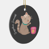Niedliche Katze mit Teacup-Cartoon Keramik Ornament (Rechts)