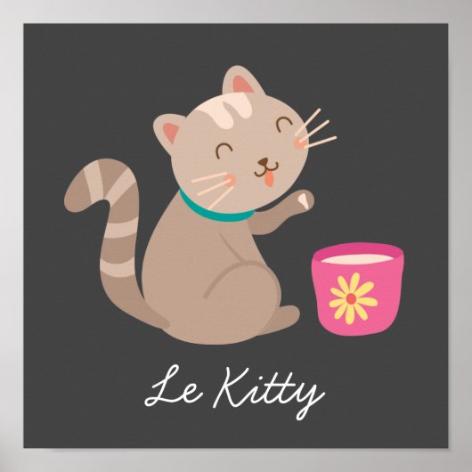 Niedliche Katze mit Teacup Cartoon Le Kitty Poster (Vorne)