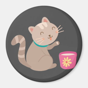 Niedliche Katze mit Teacup-Cartoon Magnet