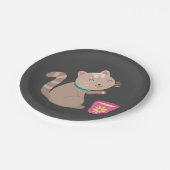 Niedliche Katze mit Teacup-Cartoon Pappteller (Schrägansicht)