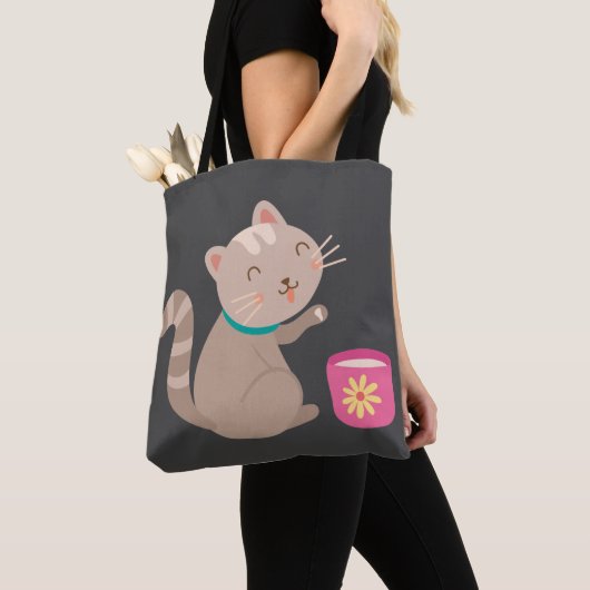 Niedliche Katze mit Teacup-Cartoon Tasche (Von Nahem)