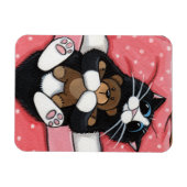 Niedliche Katze mit Teddy Bear auf Bed Magnet (Horizontal)