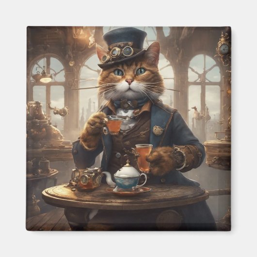 Niedliche Katze mit Tee Magnet (Vorne)