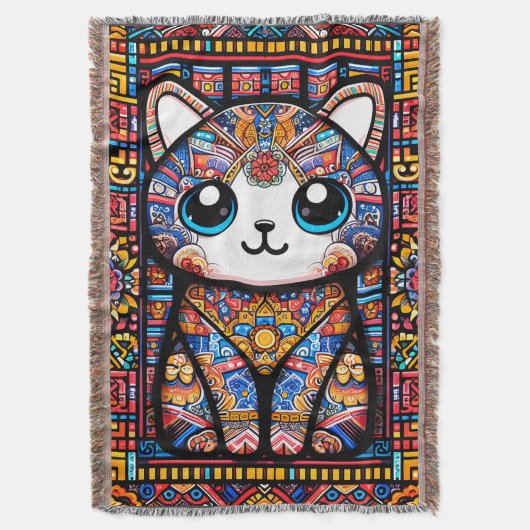 Niedliche Katze mit traditionellem Muster Decke (Vorderseite Vertikal)