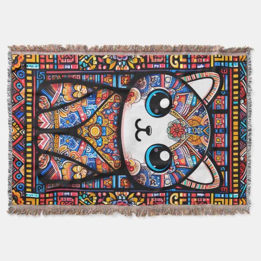 Niedliche Katze mit traditionellem Muster Decke (Vorderseite)