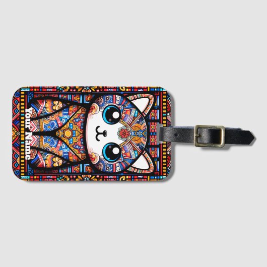 Niedliche Katze mit traditionellem Muster Gepäckanhänger (Vorderseite (Horizontal))