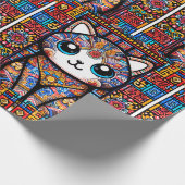 Niedliche Katze mit traditionellem Muster Geschenkpapier (Ecke)