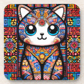 Niedliche Katze mit traditionellem Muster Getränkeuntersetzer (Vorderseite)