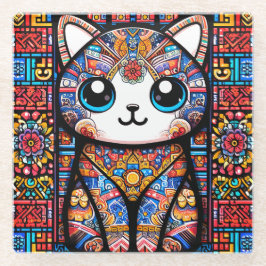 Niedliche Katze mit traditionellem Muster Glasuntersetzer