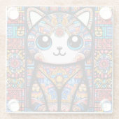 Niedliche Katze mit traditionellem Muster Glasuntersetzer (Rückseite)