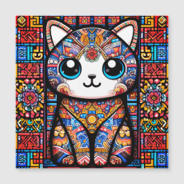 Niedliche Katze mit traditionellem Muster Magnetkarte
