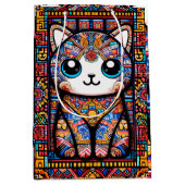 Niedliche Katze mit traditionellem Muster Mittlere Geschenktüte (Vorderseite)