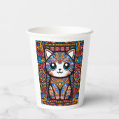 Niedliche Katze mit traditionellem Muster Pappbecher (Rückseite)