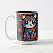Niedliche Katze mit traditionellem Muster Zweifarbige Tasse (Links)