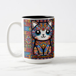 Niedliche Katze mit traditionellem Muster Zweifarbige Tasse