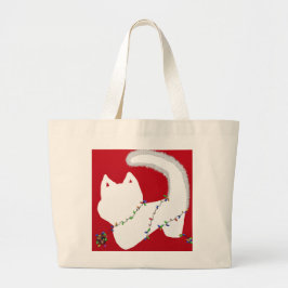 Niedliche Katze mit Weihnachtsbeleuchtung Jumbo Stoffbeutel