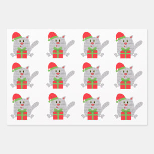 Niedliche Katze mit Weihnachtsgeschenk Geschenkpapier Set