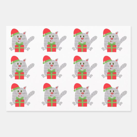 Niedliche Katze mit Weihnachtsgeschenk Geschenkpapier Set (Vorderseite)