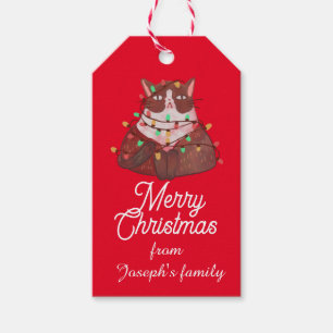 Niedliche Katze mit Weihnachtslicht Geschenkanhänger