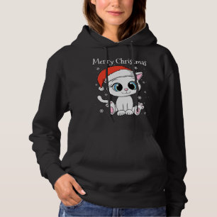Niedliche Katze mit Weihnachtsmannmütze Frohe Weih Hoodie