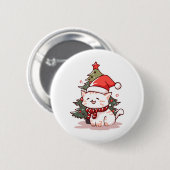 Niedliche Katze mit Weihnachtsmannmütze in der Näh Button (Vorne & Hinten)