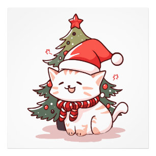 Niedliche Katze mit Weihnachtsmannmütze in der Näh Fotodruck