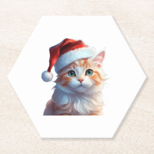 Niedliche Katze mit Weihnachtsmannmütze Klassische Untersetzer