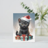 niedliche Katze mit Weihnachtsmannmütze Postkarte (Stehend Vorderseite)