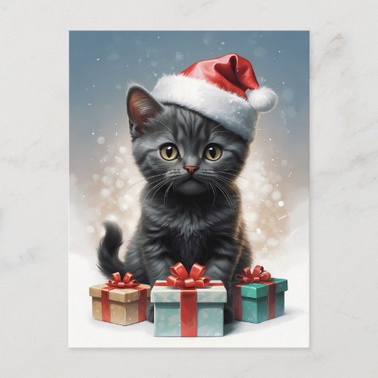 niedliche Katze mit Weihnachtsmannmütze Postkarte (Vorderseite)