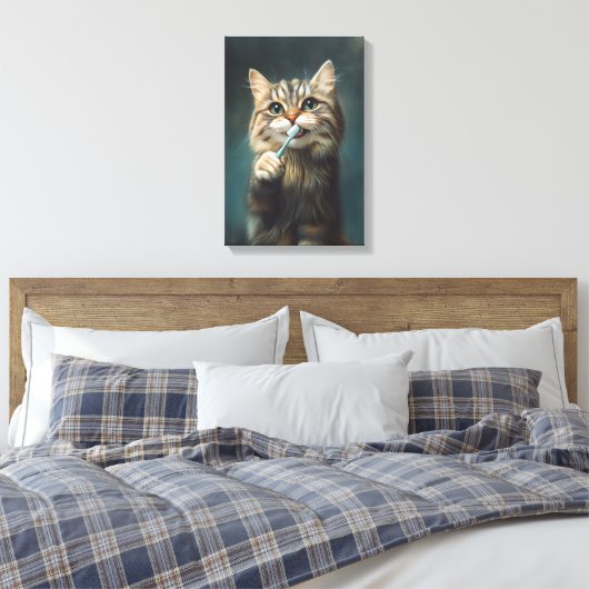 Niedliche Katze mit Zahnbürste Perfekt für das Bad Leinwanddruck (Insitu (Schlafzimmer))