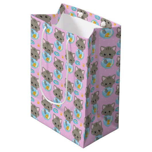 Niedliche Katze Mittlere Geschenktüte (Vorderseite Schrägansicht)
