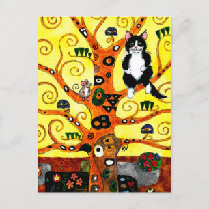 Niedliche Katze Mouse Klimt Tree of Life Tribute P Postkarte