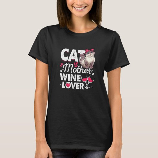 Niedliche Katze Mutter Wine Katze Muttertag T-Shirt (Vorderseite)
