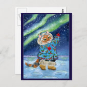 Niedliche Katze, Nordlichter Postkarte (Vorne/Hinten)