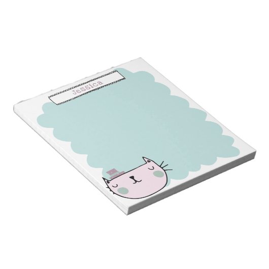 Niedliche Katze Pastel Aquamarin Lilac Individuell Notizblock (angewinkelt)