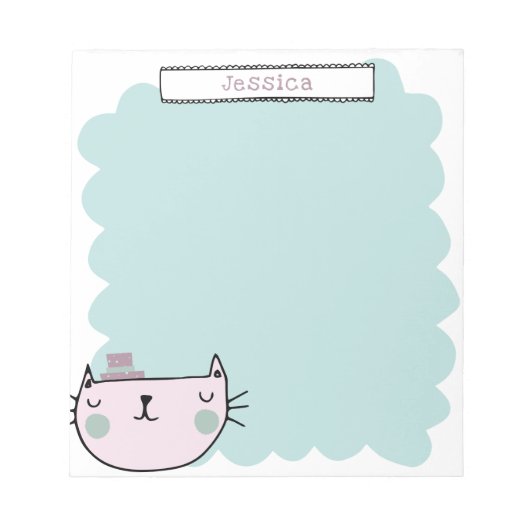 Niedliche Katze Pastel Aquamarin Lilac Individuell Notizblock (Vorderseite)