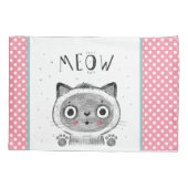 Niedliche Katze, Polka-Punkte, Paws MEOW Kissenbezug (Rückseite)