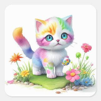 Niedliche Katze Quadratischer Aufkleber