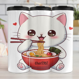 Niedliche Katze: Ramen Fest, glückliche Herzen Thermosbecher