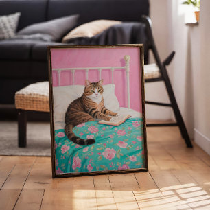 Niedliche Katze Reading in Bed Wall Art Poster Pri