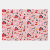 Niedliche Katze Rosa Grün Retro Muster Weihnachten Geschenkpapier Set (Vorderseite 2)
