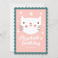 Niedliche Katze Rosa Grüne Lila Stars Geburtstag