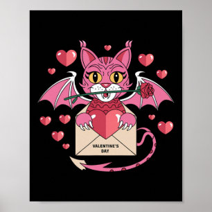 Niedliche Katze Rosa Mit Flügeln Für Valentinstag  Poster