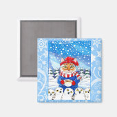 Niedliche Katze, schneebedeckte Winterlandschaft Magnet (Vorderseite/Rückseite)
