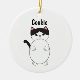 Niedliche Katze Schwarz/Weiß personalisieren Keramik Ornament