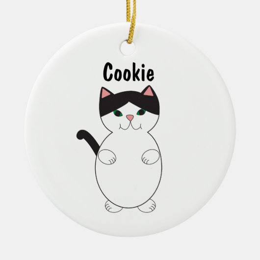 Niedliche Katze Schwarz/Weiß personalisieren Keramik Ornament (Vorne)