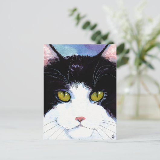 Niedliche Katze schwarz-weiß tuxedo Maine Coon Pos Postkarte (Stehend Vorderseite)