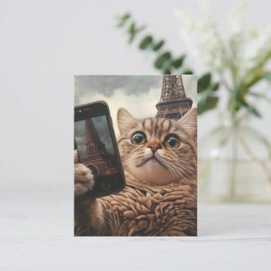 Niedliche Katze Selfie in Paris Postkarte (Stehend Vorderseite)