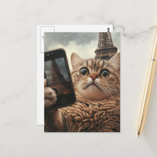 Niedliche Katze Selfie in Paris Postkarte